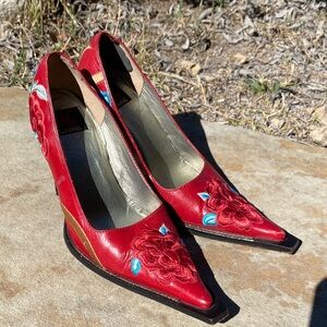 SNG San Angel western heels red embroidered US size 4/4.5 cowgirl indie festival